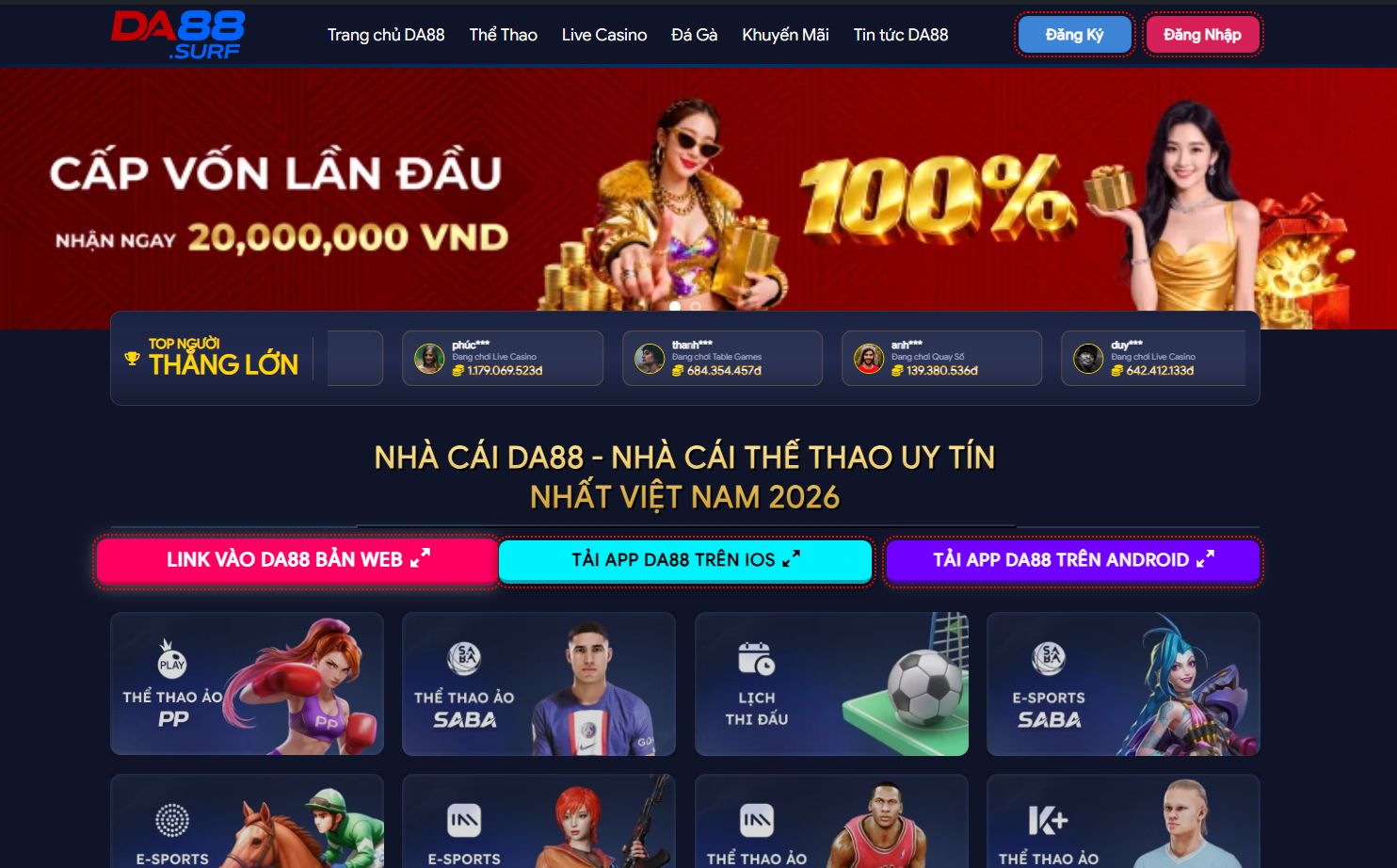 Nhà Cái DA88 Thiên Đường Cá Cược Thể Thao 2026